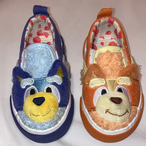 Ground Up Other - Toddler Bluey & Bingo Sneakers Kids Fuzzy Animal Face Slippers - Blue & Orange